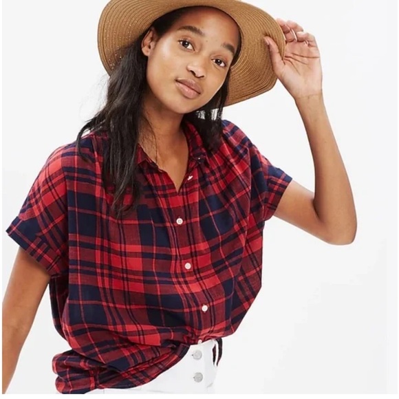 MADEWELL Central Shirt Bushwick Plaid Short Drop Sleeve Button-Down Shirt - Picture 2 of 8
